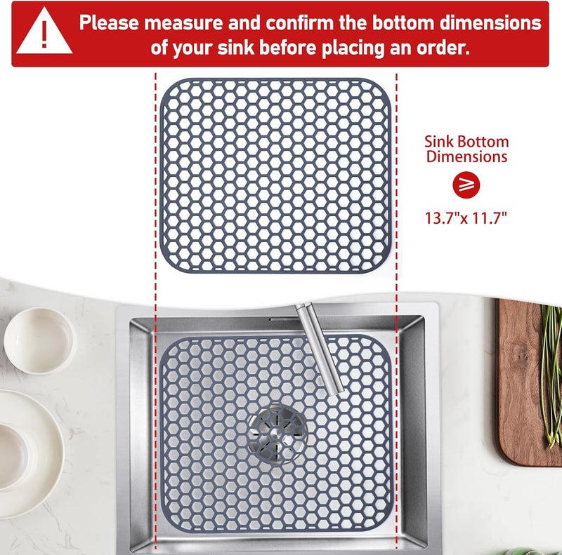 Bestjing 2 Pack 13.7"x 11.7" Silicone Kitchen Sink Protector Mat - Kitchen Grid Accessory, Non-Slip Heat Resistant Sink Grid Dry Mat for Bottom of Porcelain Stainless Steel, Dishwasher Safe - Image 2